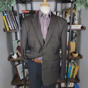 Jos A Bank Men's Sport Coat Two Button Dark Brown Sharkskin Wool Tailored Sz 42L